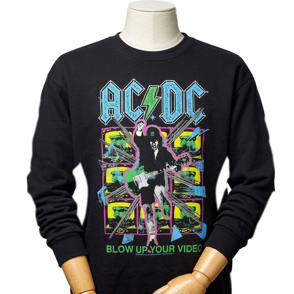 AC/DC Blow Up Your Video Crewneck Sweatshirt Neon Graphic Pullover Black XXL